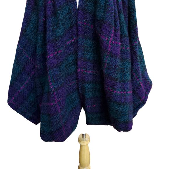 Boyne Valley Weavers Purple Green Wool Poncho Cape Irish Ireland One Size - Picture 5 of 13